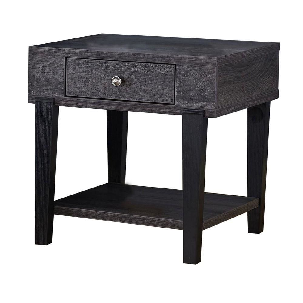 1 Drawer Wooden End Table with 1 Open Shelf, Distressed Gray By Casagear Home
