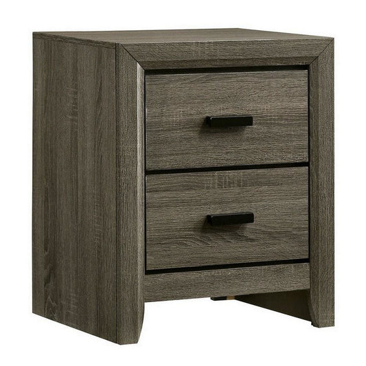 24 Inch 2 Drawer Wooden Nightstand with Finger Pulls, Brown By Casagear Home