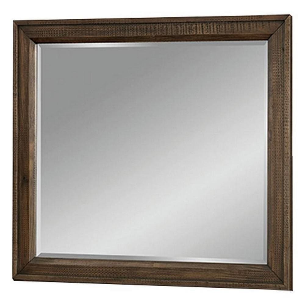 42 Inch Rectangular Wooden Frame Transitional Mirror, Brown By Casagear Home