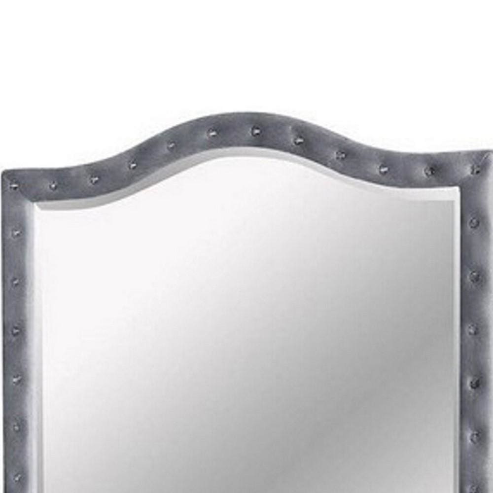 38 Inch Fabric Padded Frame Mirror with Button Tufting Gray By Casagear Home BM233763