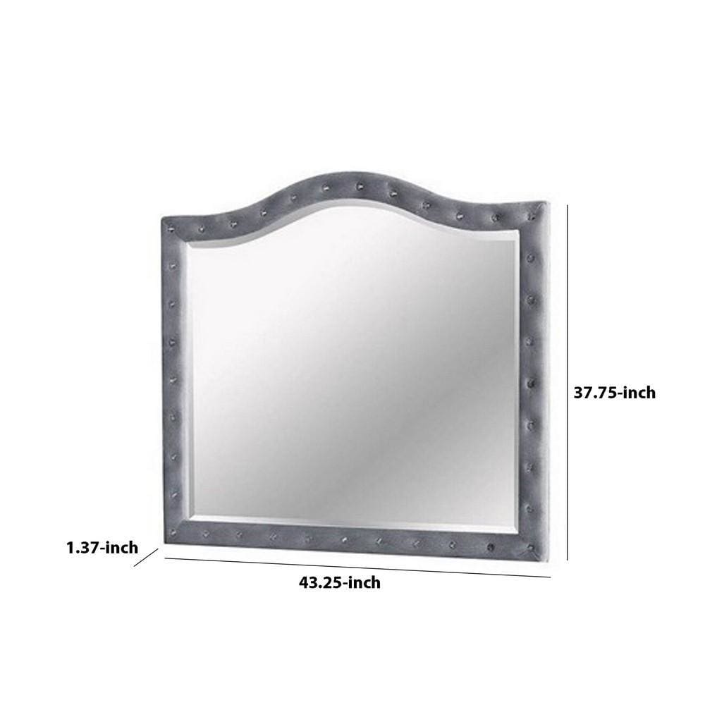 38 Inch Fabric Padded Frame Mirror with Button Tufting Gray By Casagear Home BM233763