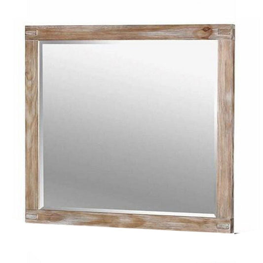38 Inch Mirror with Rectangular Wooden Frame, Brown By Casagear Home
