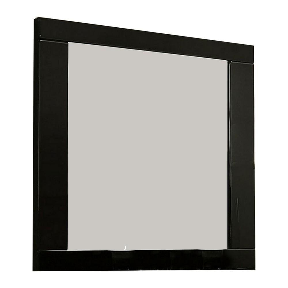 37 Inch Rectangular Mirror with Wooden Frame, Black By Casagear Home
