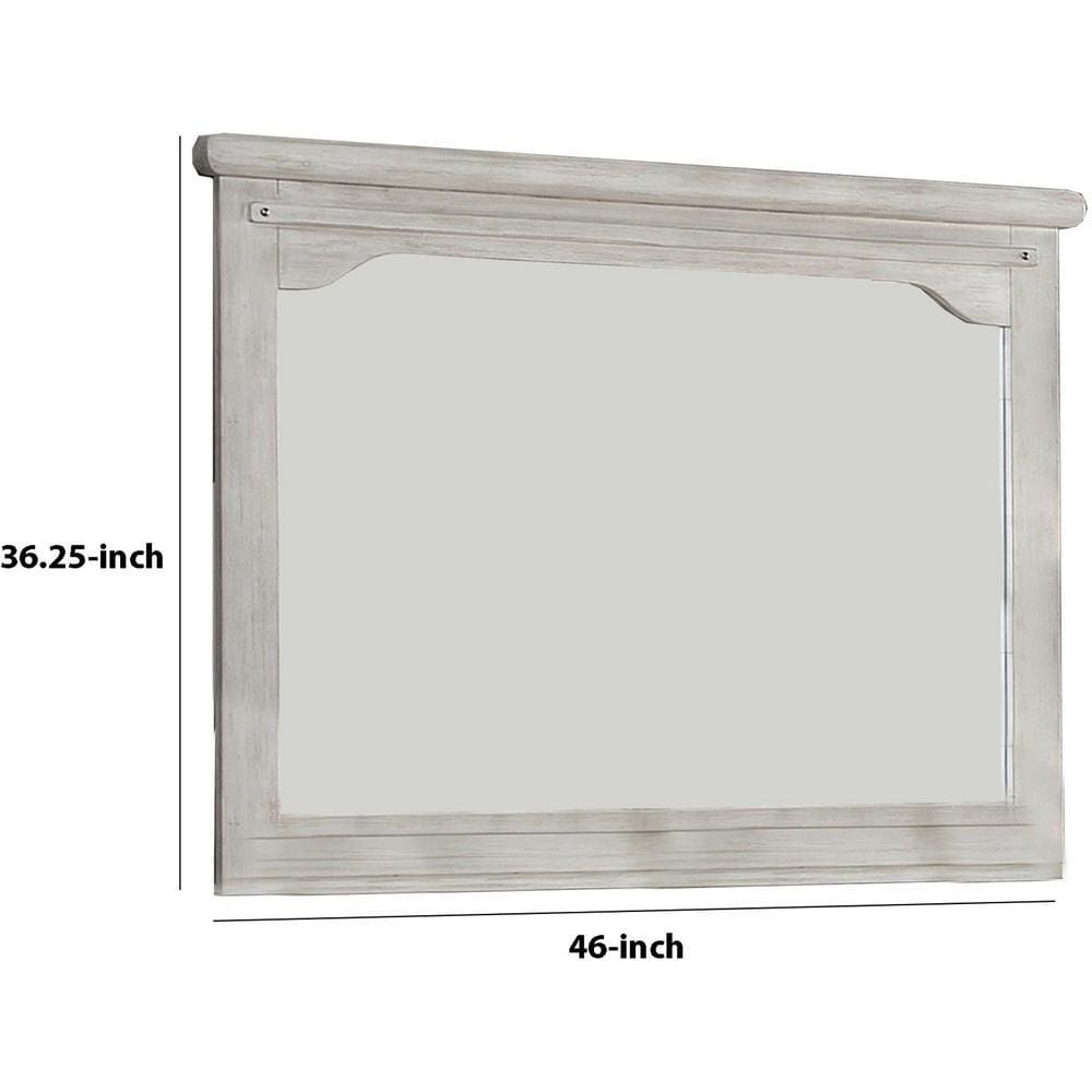 36 Inch Mirror with Chiseled Inner Wooden Frame White By Casagear Home BM233771