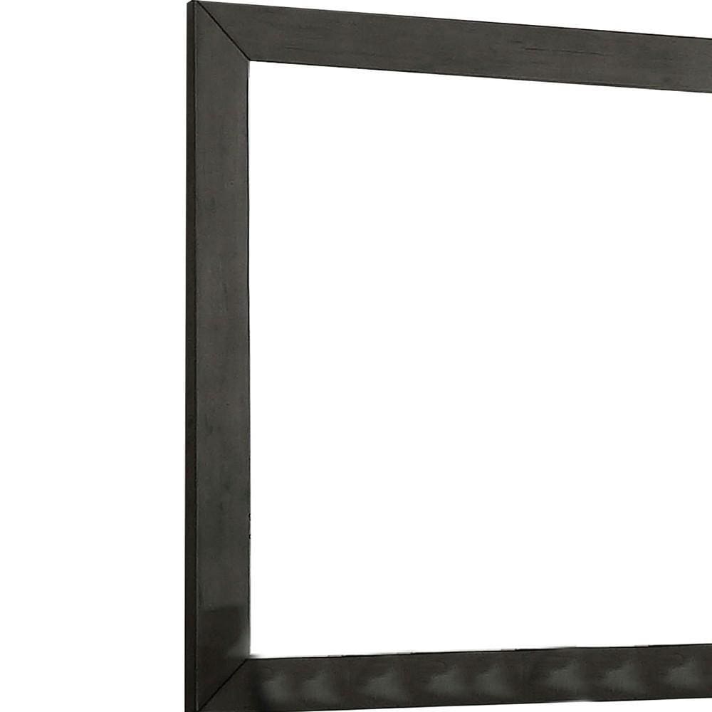 39 Inch Mirror with Rectangular Wooden Frame Dark Gray By Casagear Home BM233775