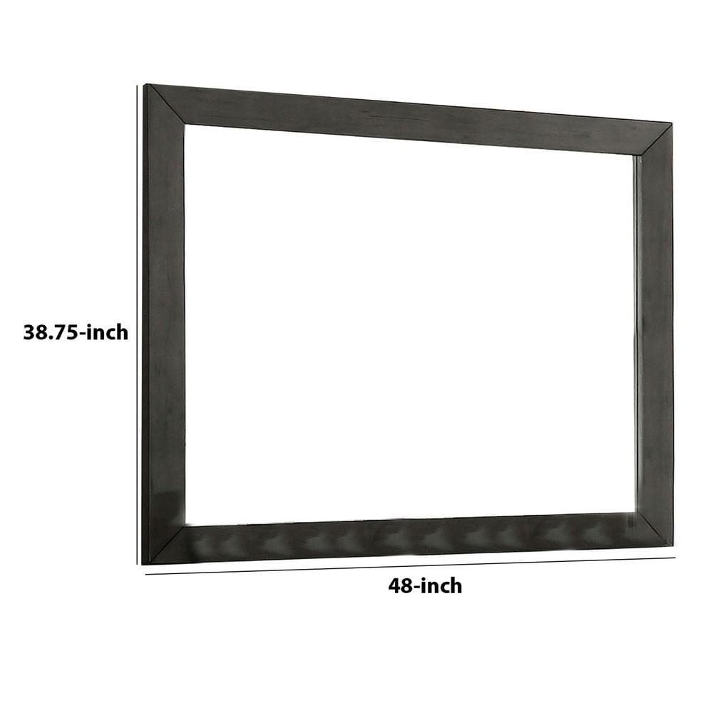 39 Inch Mirror with Rectangular Wooden Frame Dark Gray By Casagear Home BM233775