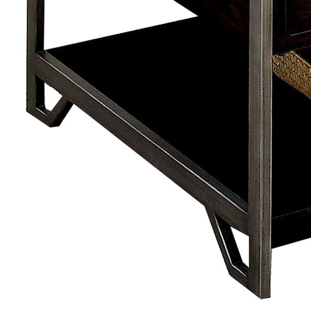 2 Drawer Wooden Coffee Table with Open Shelf Dark Brown By Casagear Home BM233788