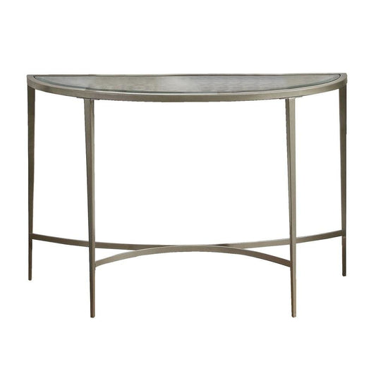 Semicircular Glass Top Sofa Table with Sleek Tapered Legs, Silver By Casagear Home