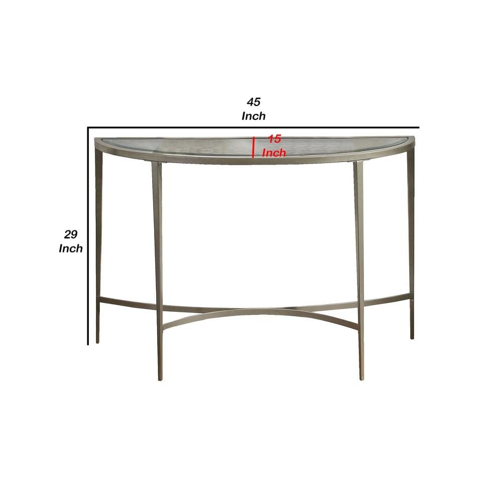 Semicircular Glass Top Sofa Table with Sleek Tapered Legs Silver By Casagear Home BM233795