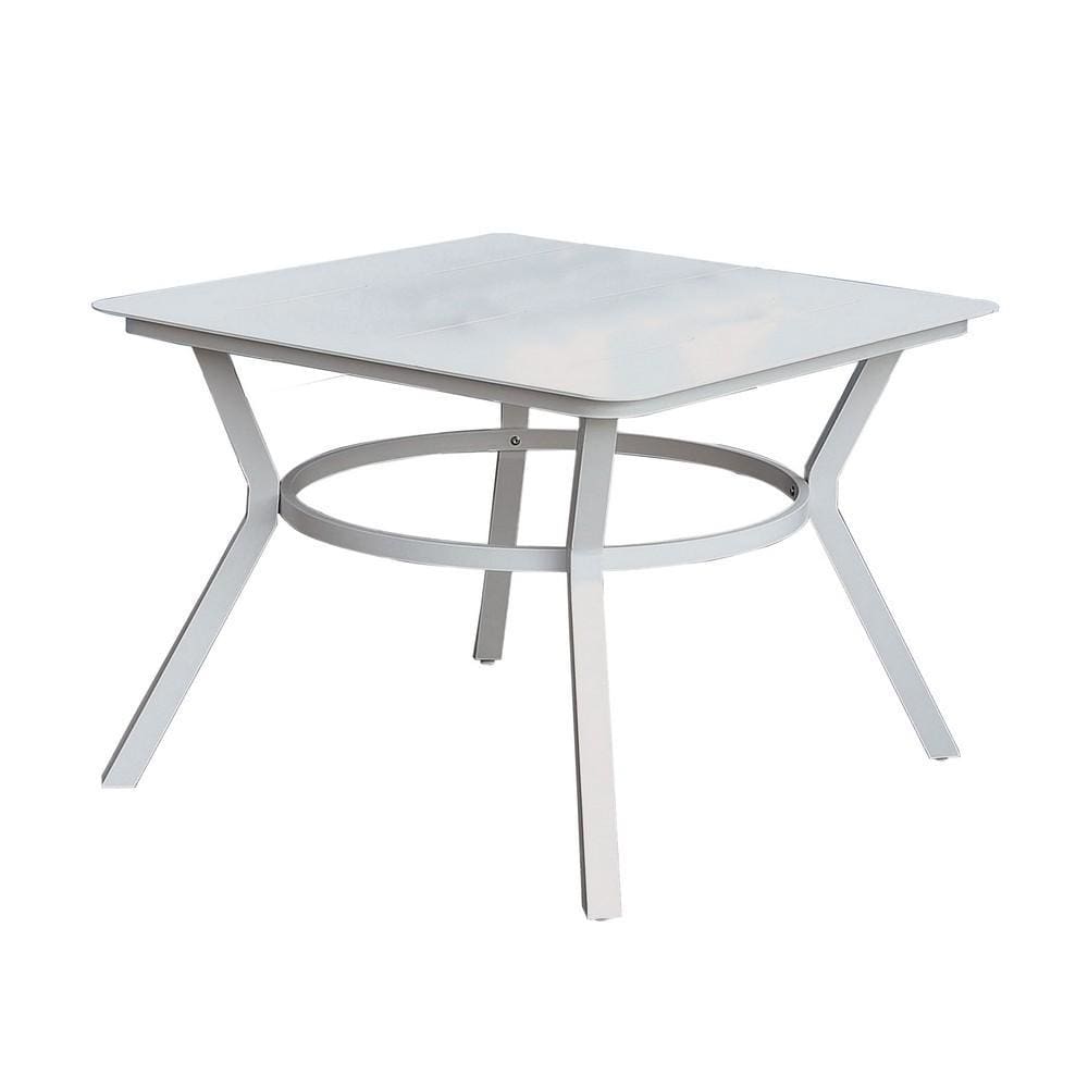 Plank Top Aluminum Patio Table with Flared Legs, White By Casagear Home