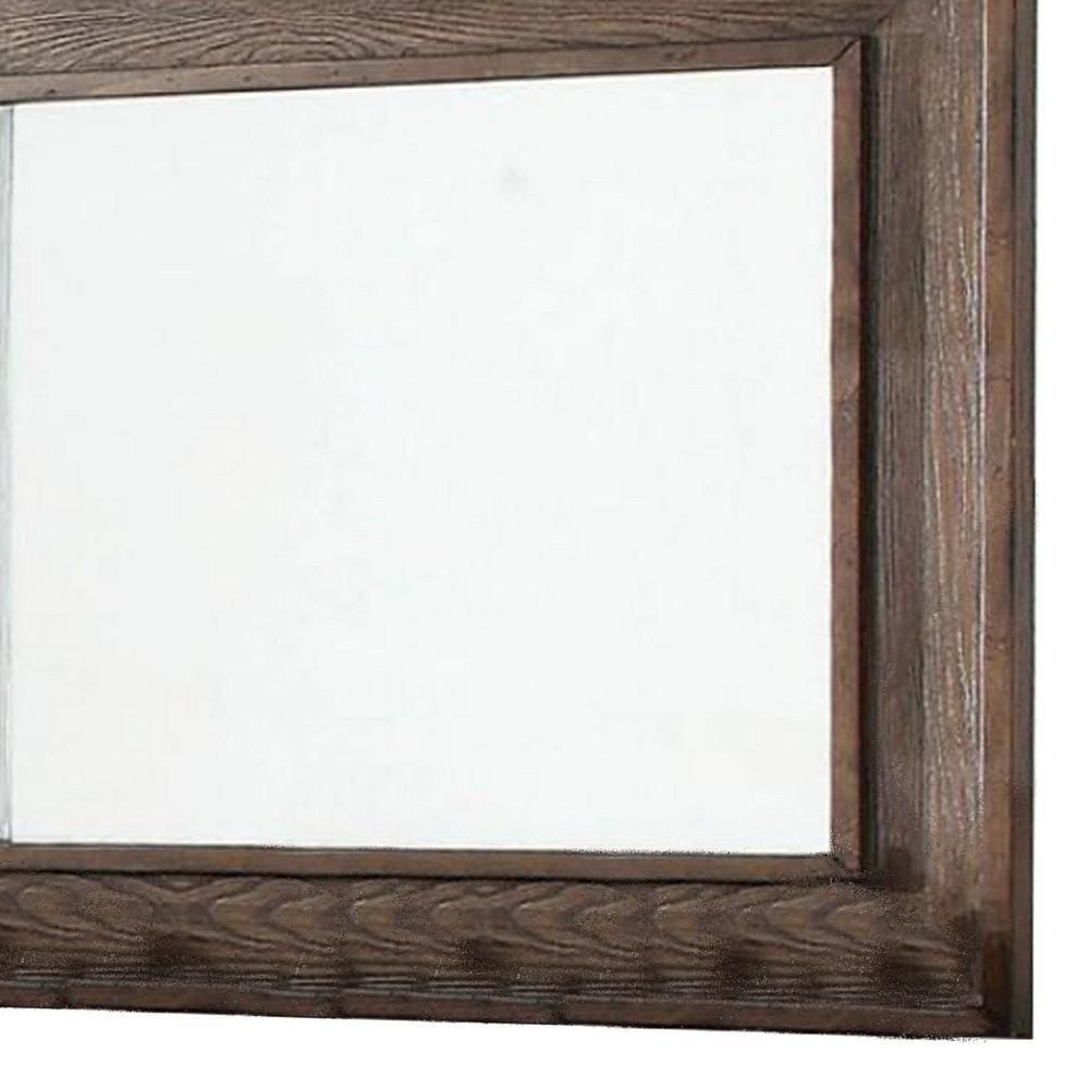 Wooden Frame Mirror with Raised Edges and Grain Details Brown By Casagear Home BM233843