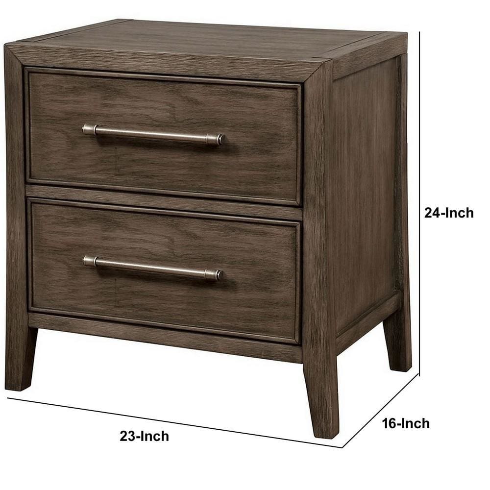 2 Drawer Wooden Nightstand with Metal Bar Pulls and USB Port Brown By Casagear Home BM233845
