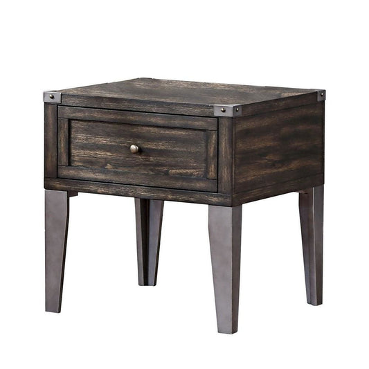 1 Drawer Wooden End Table with Metal Angled Legs, Brown By Casagear Home