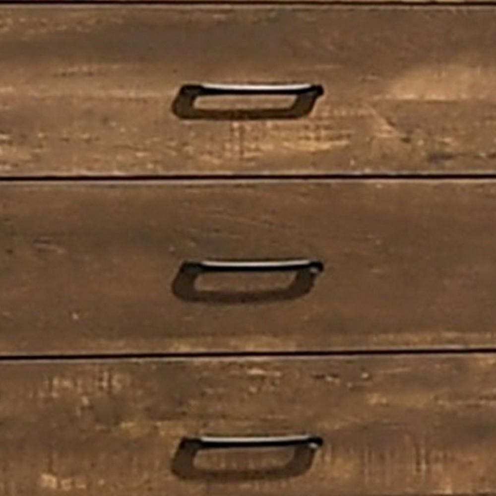 5 Drawer Wooden Chest with Grain Details Walnut Brown By Casagear Home BM233856