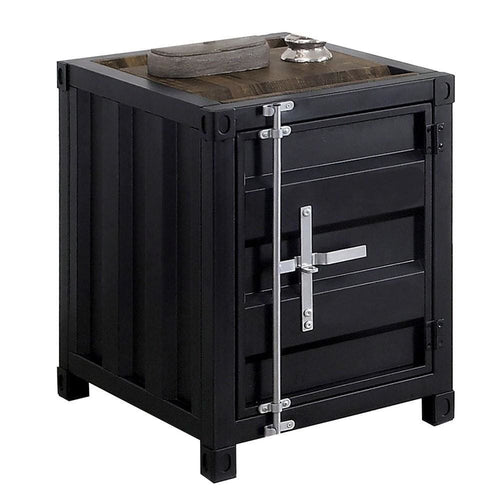 End Table | Industrial Style | Sliding Door Storage | Black