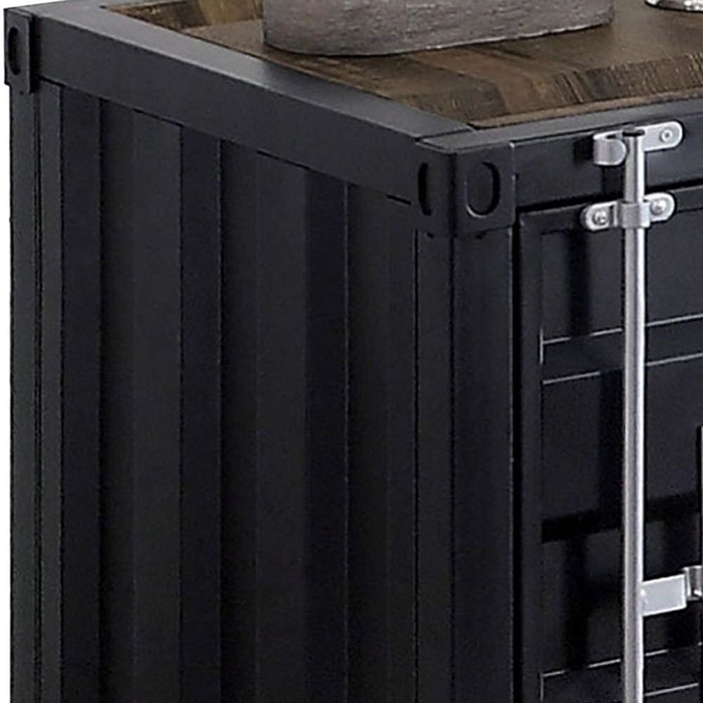 Industrial Style End Table with Sliding Door Storage Black By Casagear Home BM233861