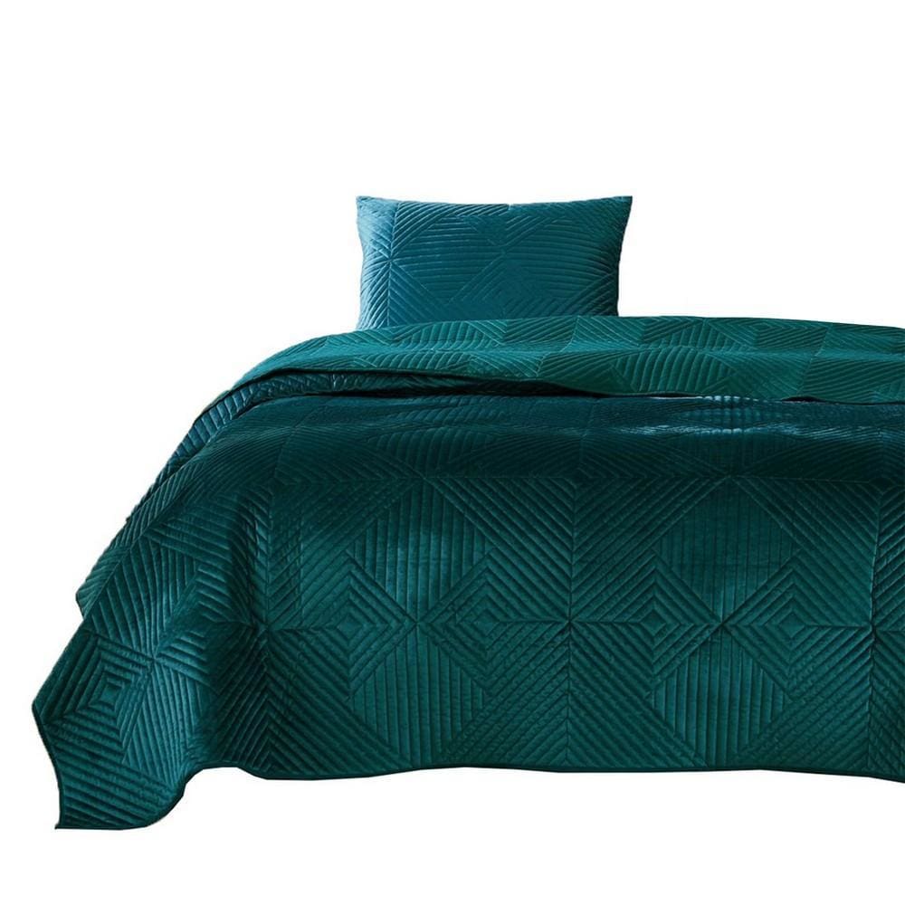 Bann 2 Piece Twin Quilt Set with Geometric Design, Green By Casagear Home