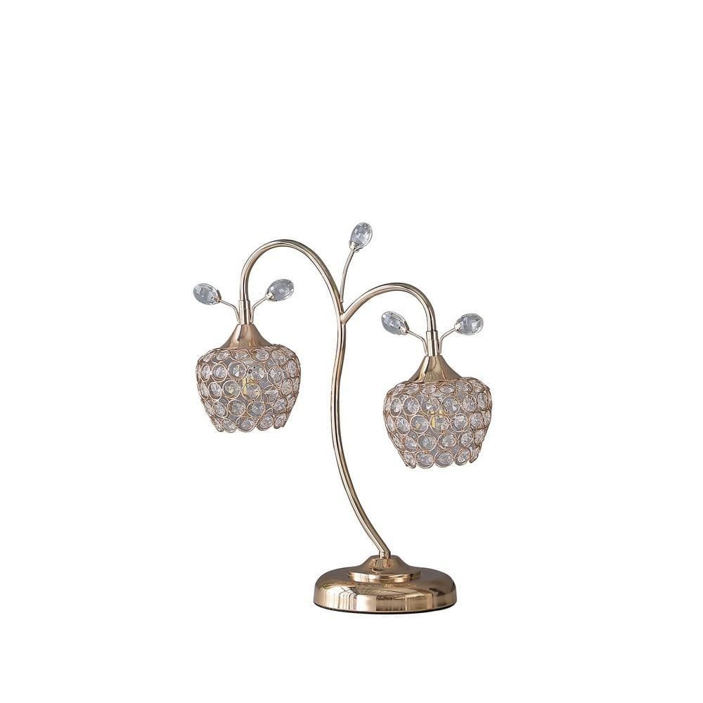 Table Lamp | Floral Tree Design | Metal Dome Shade | Crystals | Gold
