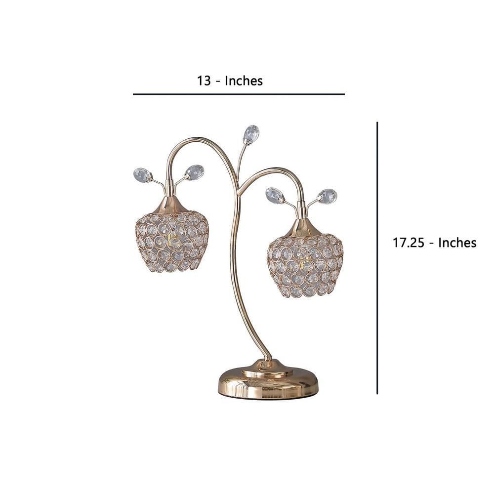 Floral Tree Design Metal Table Lamp with Dome Shade and Crystals Gold By Casagear Home BM233923