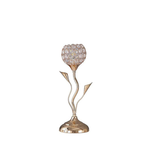 Metal Table Lamp with Floral Shade and Acrylic Crystals, Gold By Casagear Home