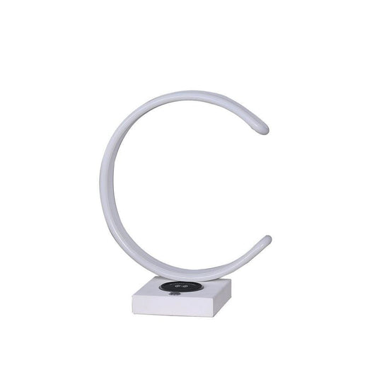 Metal C Shaped Table Lamp with USB Plugin, White By Casagear Home