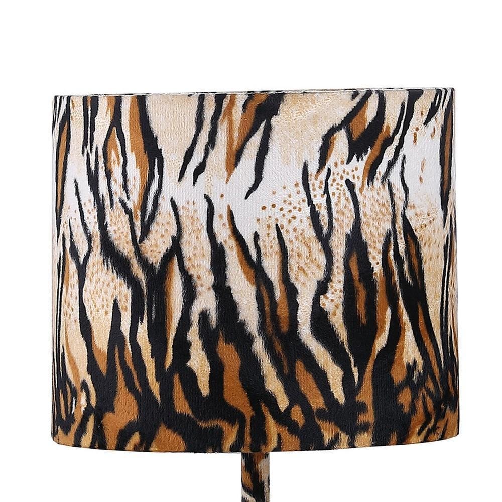 Fabric Wrapped Table Lamp with Striped Animal Print Brown and Black By Casagear Home BM233928
