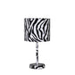 Fabric Wrapped Table Lamp with Animal Print, White and Black By Casagear Home