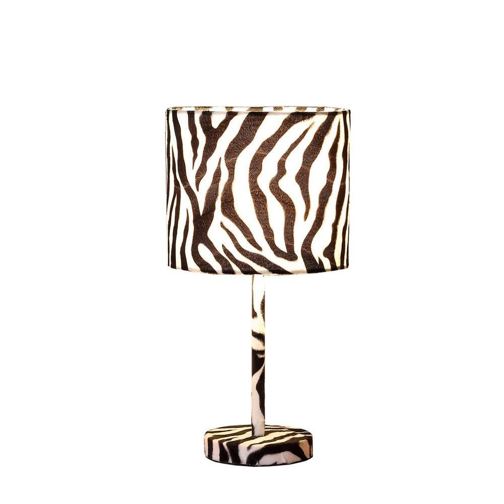 Fabric Wrapped Table Lamp with Animal Print White and Black By Casagear Home BM233929
