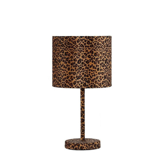 Fabric Wrapped Table Lamp with Dotted Animal Print, Brown and Black By Casagear Home