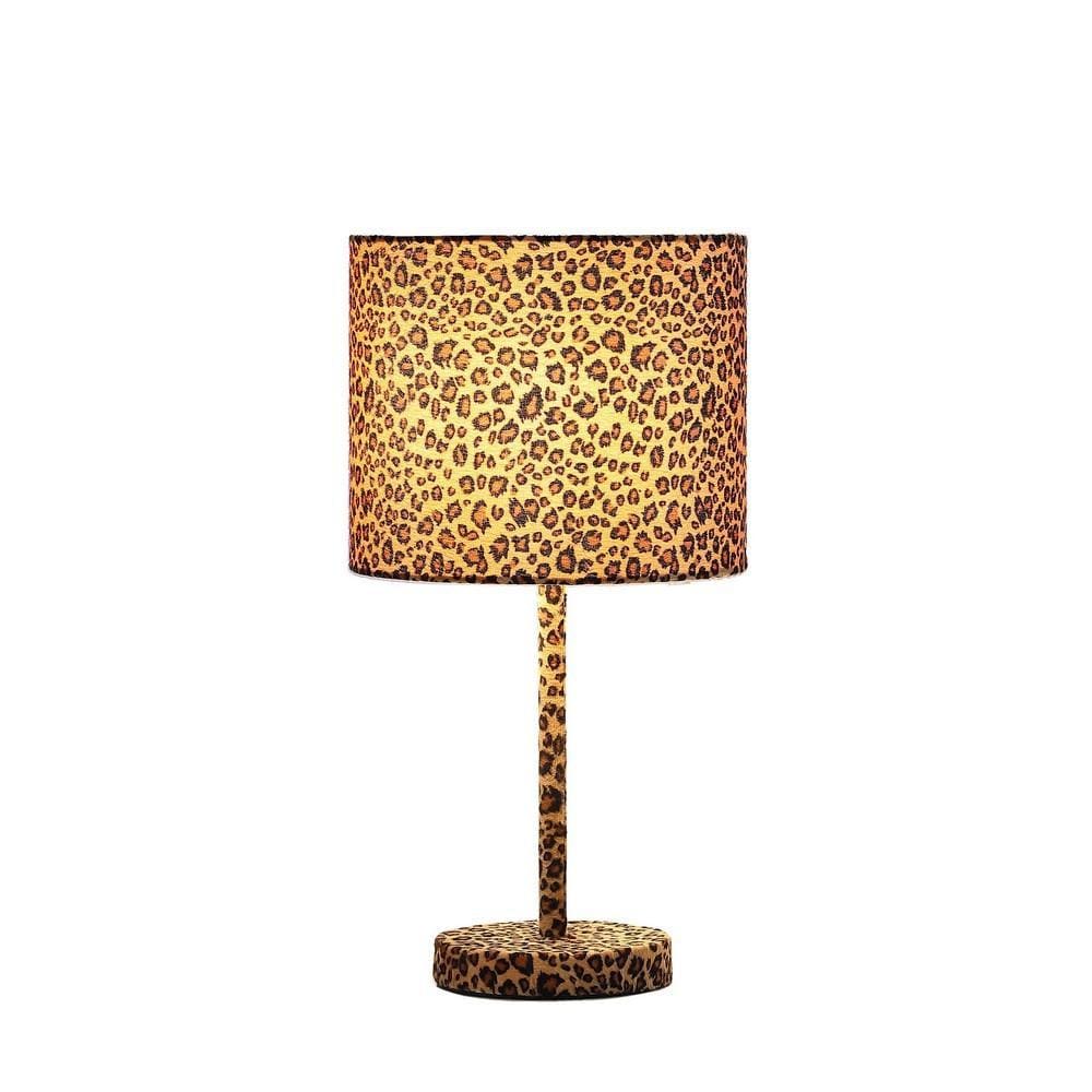 Fabric Wrapped Table Lamp with Dotted Animal Print Brown and Black By Casagear Home BM233930