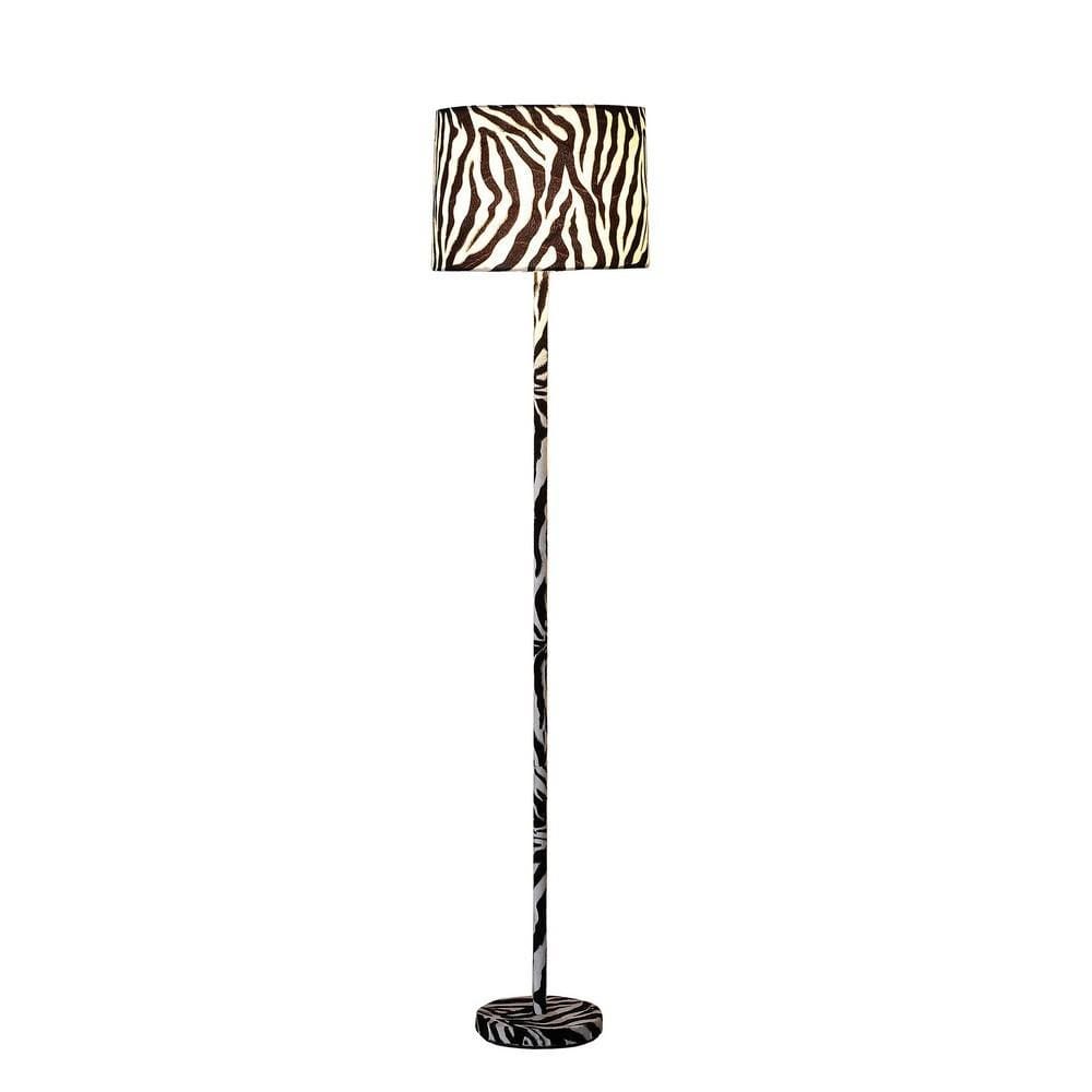 Fabric Wrapped Floor Lamp with Animal Print White and Black By Casagear Home BM233931
