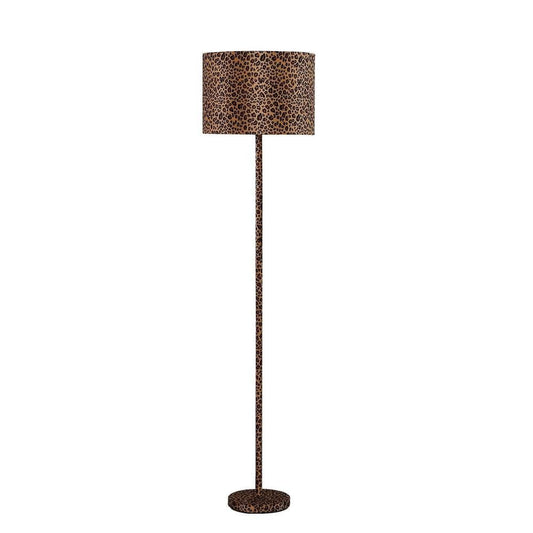 Fabric Wrapped Floor Lamp with Dotted Animal Print, Brown and Black By Casagear Home