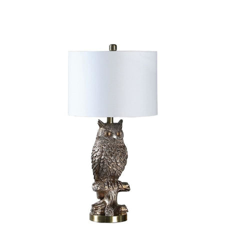 Table Lamp | Polyresin Owl Design | Round Base | Silver