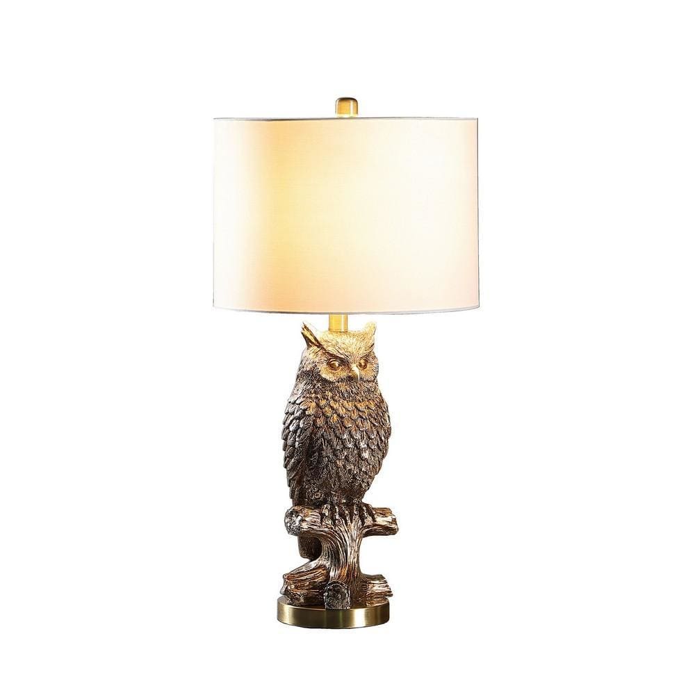 Polyresin Sitting Owl Design Table Lamp with Round Base Silver By Casagear Home BM233933