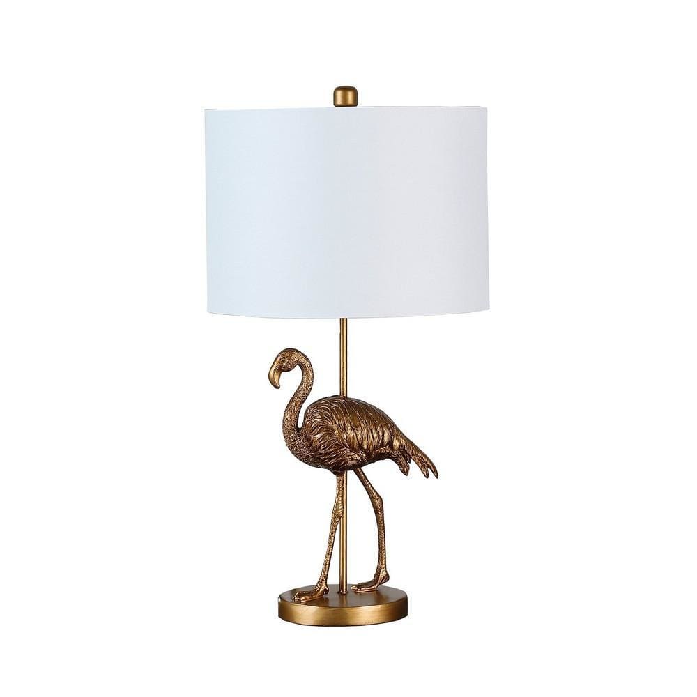 Polyresin Standing Flamingo Design Table Lamp with Round Base, Gold By Casagear Home