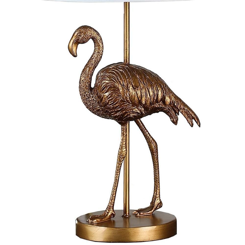Polyresin Standing Flamingo Design Table Lamp with Round Base Gold By Casagear Home BM233934