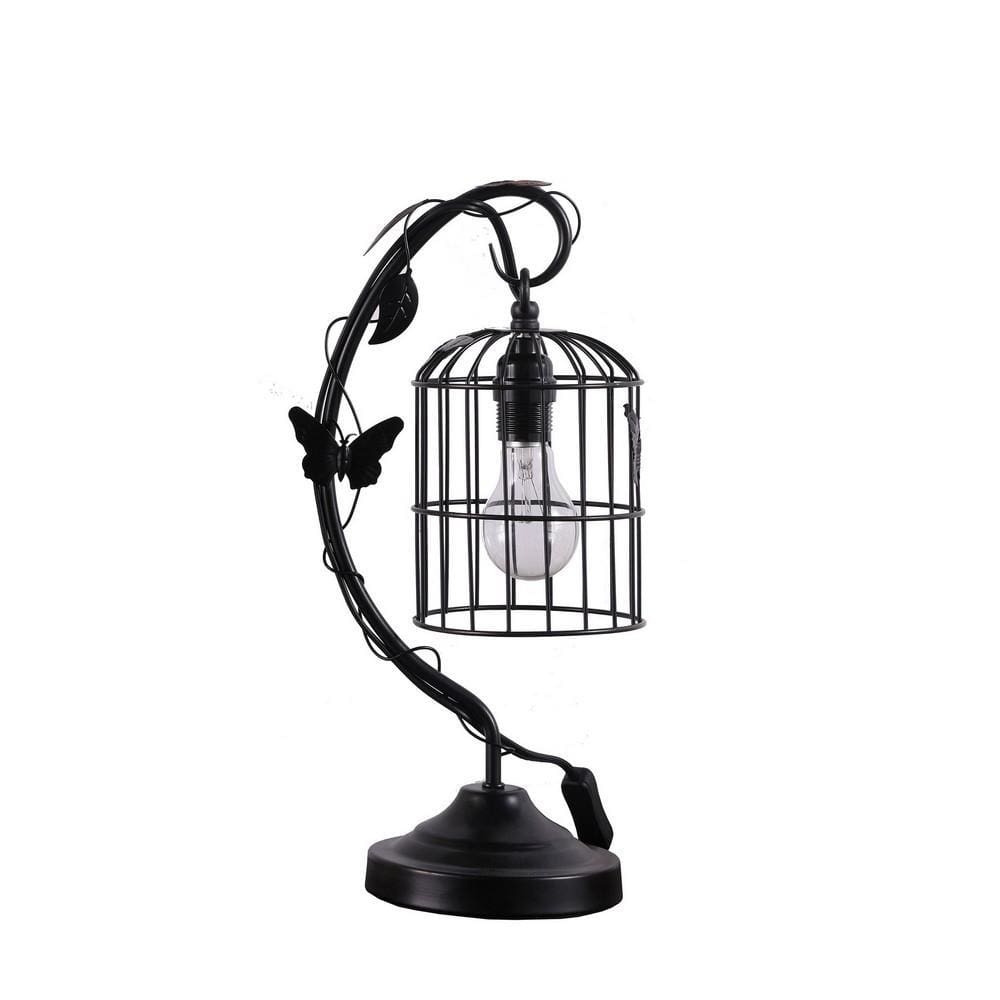 Arc Design Metal Table Lamp with Birdcage Shade, Black By Casagear Home