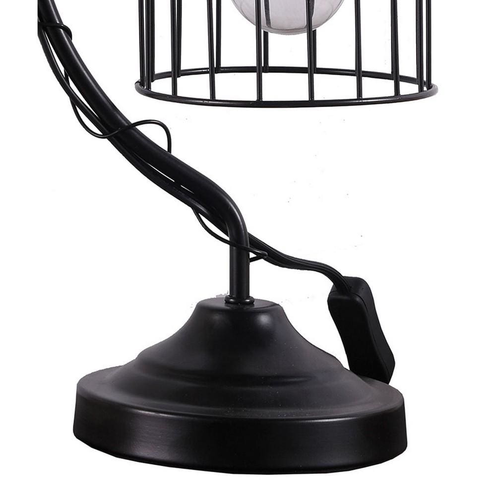 Arc Design Metal Table Lamp with Birdcage Shade Black By Casagear Home BM233938