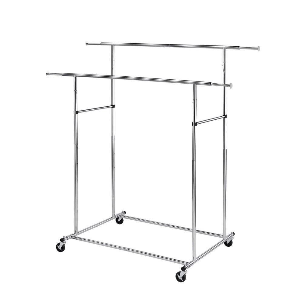 Garment Rack | Dual Bar Tubular Metal Frame | Casters | Chrome