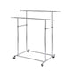 Garment Rack | Dual Bar Tubular Metal Frame | Casters | Chrome