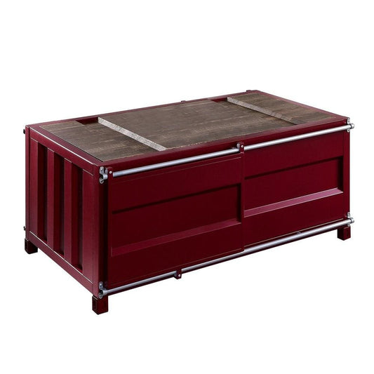 Container Style Coffee Table with Sliding Doors, Red By Casagear Home