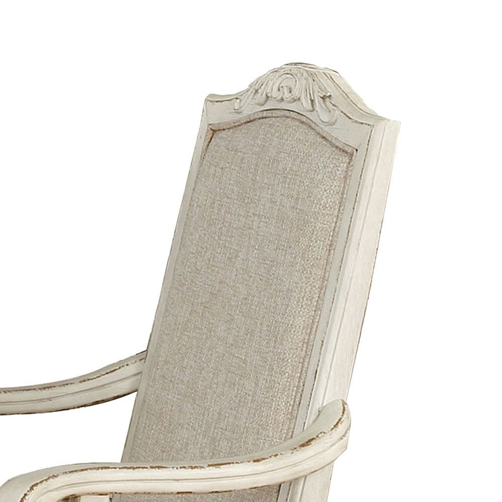 Rustic Wooden Arm Chair with Intricate Carvings Set of 2 Antique White By Casagear Home BM235431