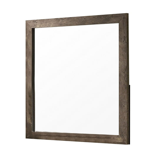 Farmhouse Style Square Wooden Frame Mirror with Grain Details, Brown By Casagear Home