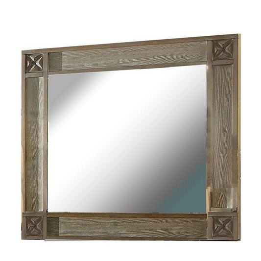 44 Inch Rectangular Mirror with Carved Corners, Brown By Casagear Home