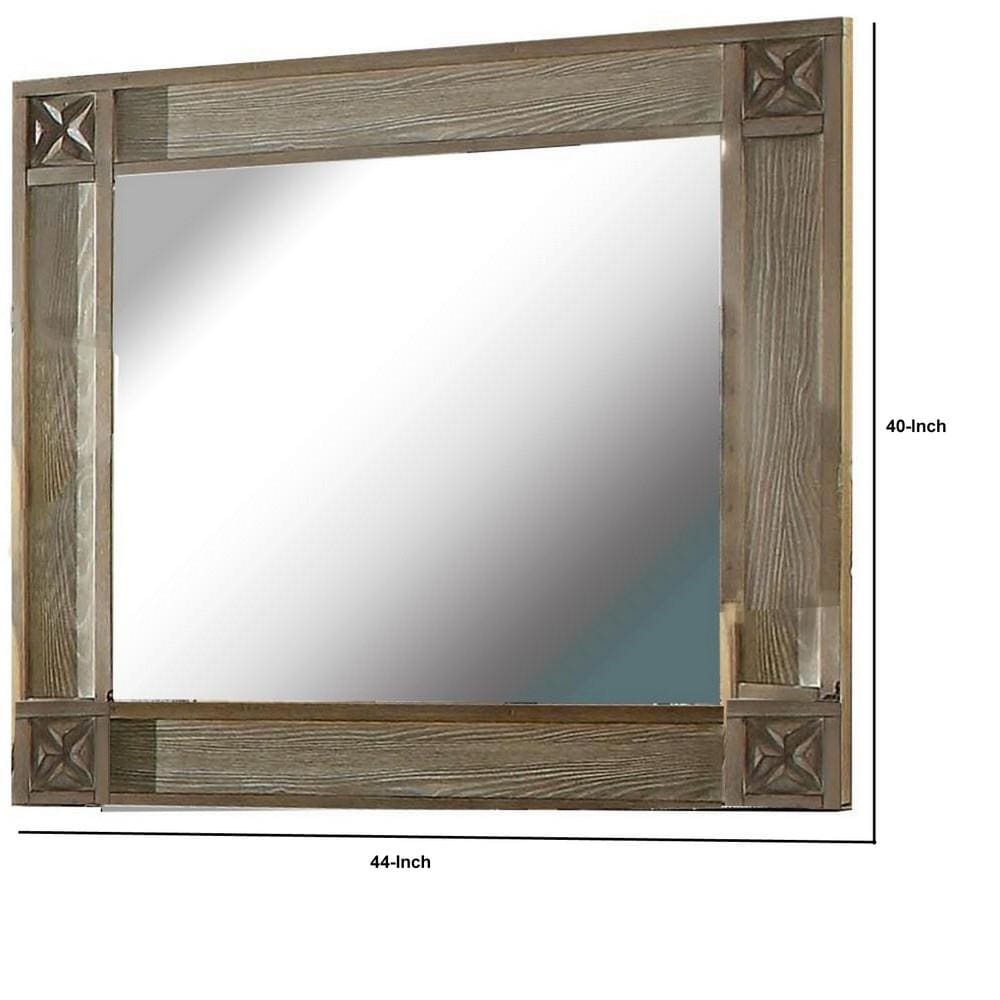 44 Inch Rectangular Mirror with Carved Corners Brown By Casagear Home BM235465