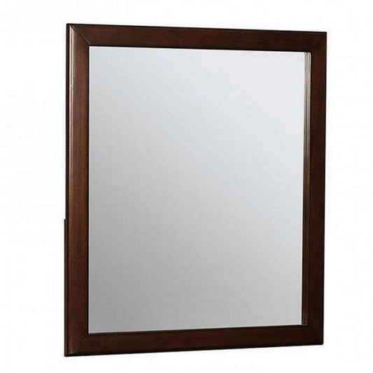 32 Inch Transitional Style Wooden Frame Mirror, Cherry By Casagear Home