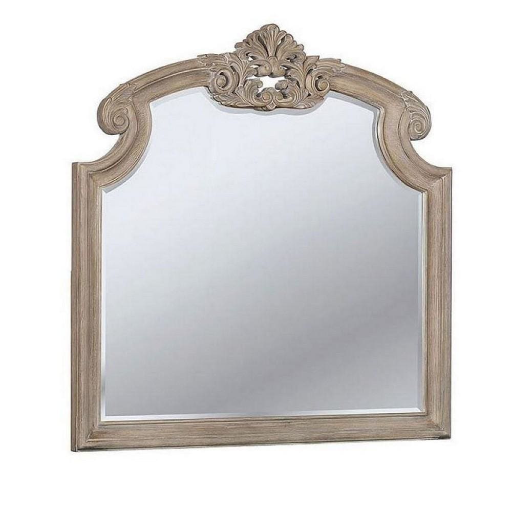 47.25 Inches Crown Top Molded Mirror, Natural Brown By Casagear Home
