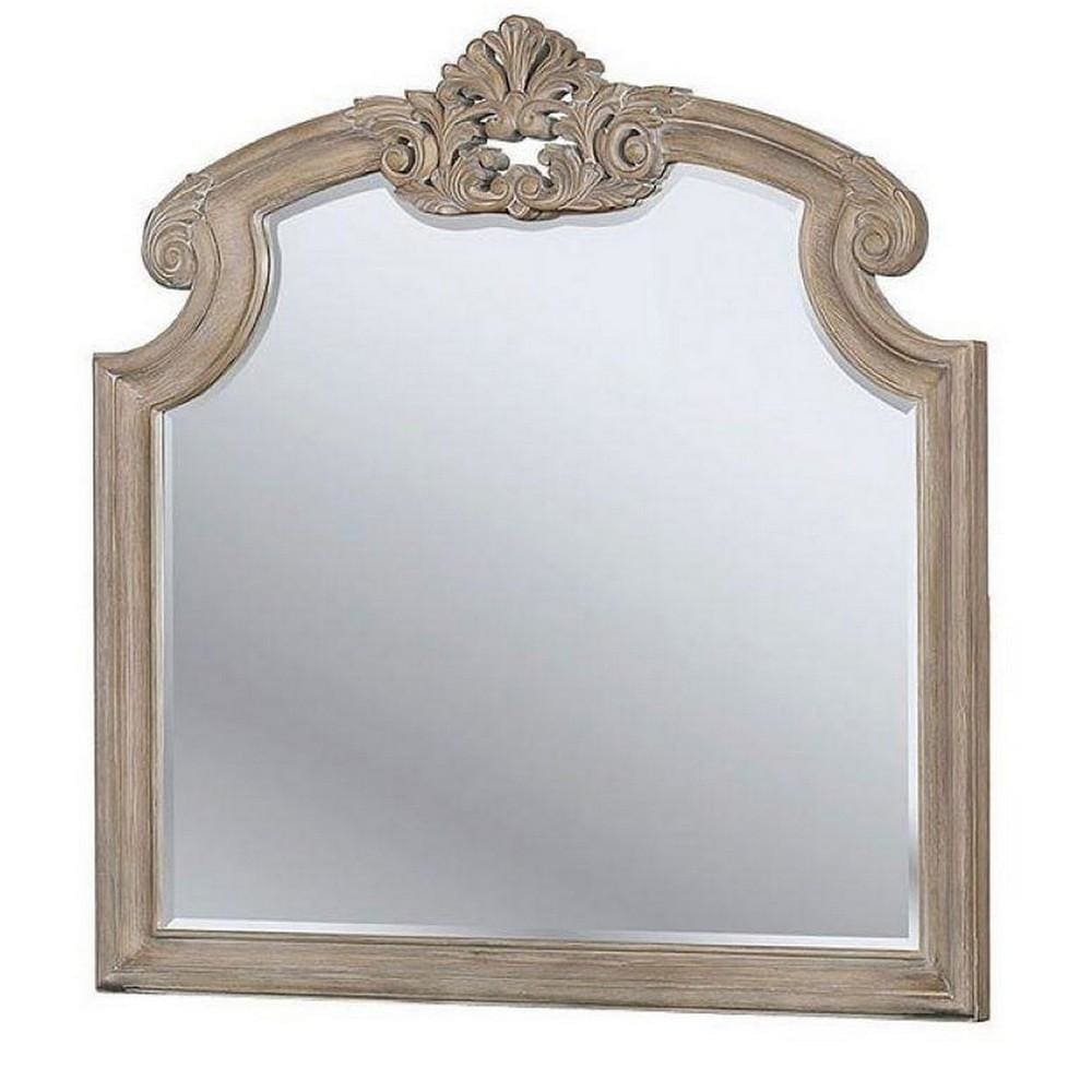 47.25 Inches Crown Top Molded Mirror Natural Brown By Casagear Home BM235530