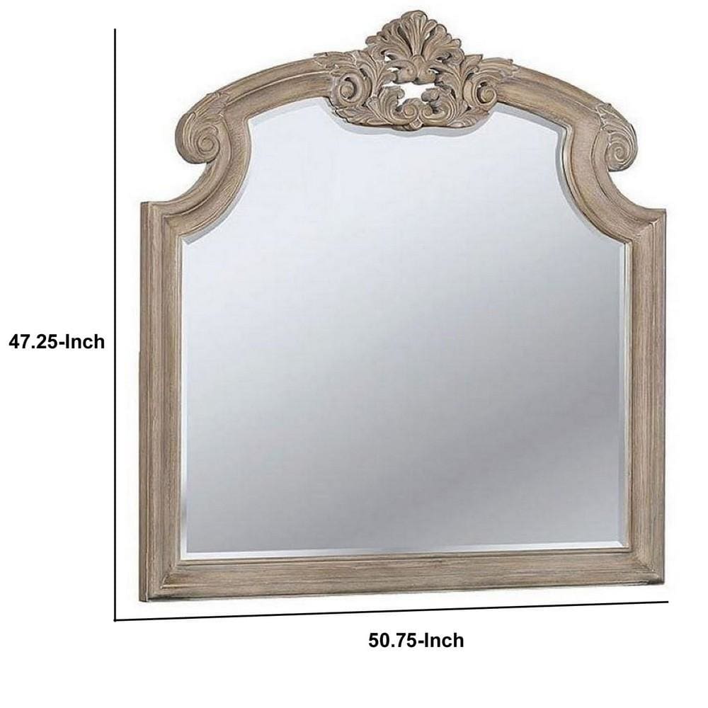 47.25 Inches Crown Top Molded Mirror Natural Brown By Casagear Home BM235530