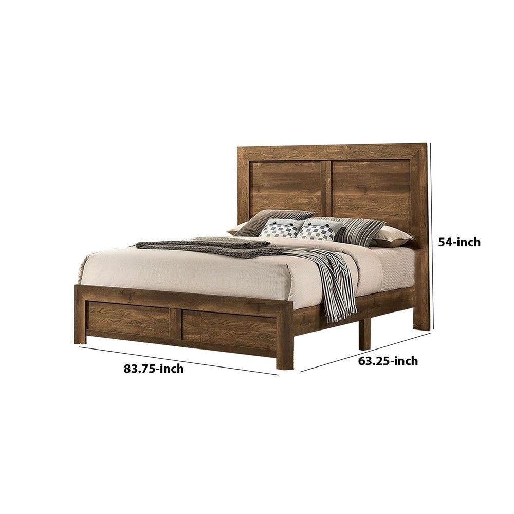 Rustic Style Wooden Queen Bed with Grain Details Brown By Casagear Home BM235535